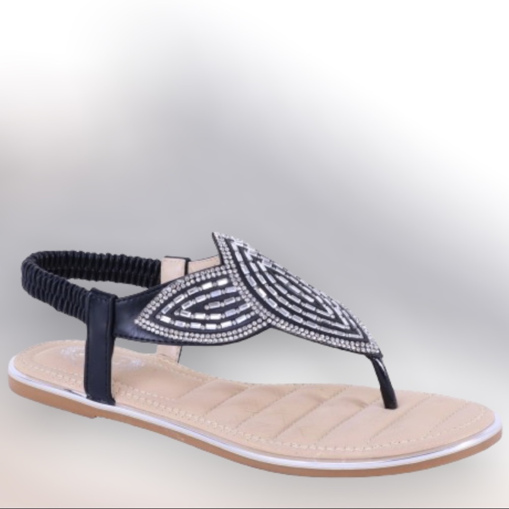 Italina Art Deco Black & Silver Classy‎ Rhinestone Embellished Sandal - Picture 8 of 12